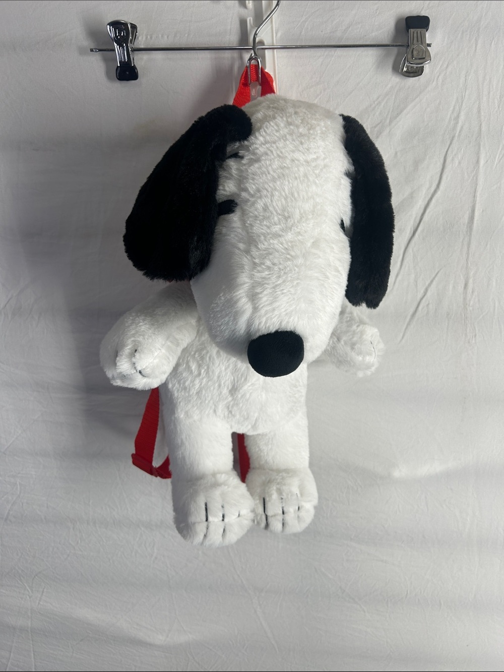 Peanuts Plush Dog Backpack - White and Black with Red Straps